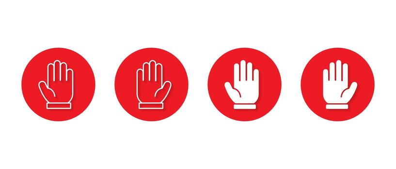 Hand palm icon set with shadow. Stop gesture symbol vector