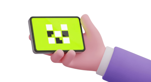 3d återges tecknad serie hand innehav en mobil enhet visning en ljus digital koda för modern autentisering och data samspel png