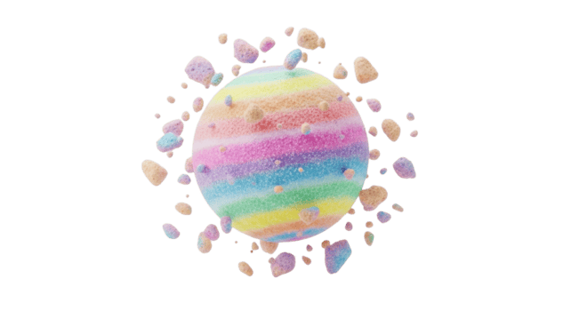 nyckfull pastell regnbåge sfär exploderande med sockerhaltig, färgrik fragment mot en transparent bakgrund, skapande en lekfull och ljuv abstrakt design element för olika projekt png