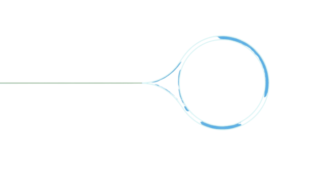 abstract blauw circulaire element verbonden door een groen lijn, symboliseert gegevens stromen, technologisch voortgang, of digitaal connectiviteit voor modern koppel ontwerpen png
