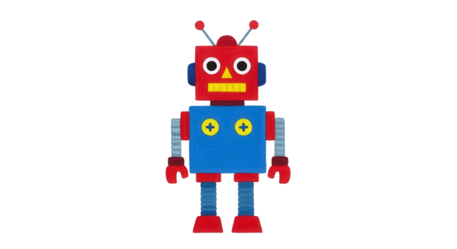 encantador vistoso retro robot ilustración con vibrante primario colores y clásico bloquear diseño representando futuro tecnología, innovación, y artificial inteligencia conceptos png