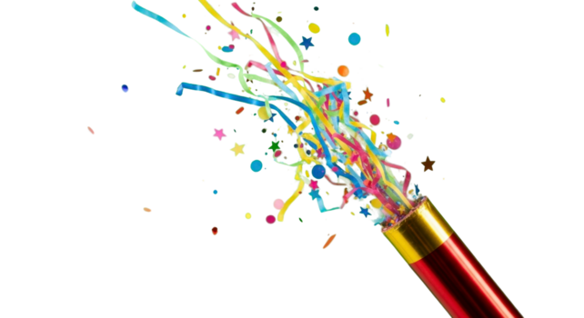 vivace scoppiare di colorato coriandoli e filanti a partire dal un' festa popper, simboleggiante la gioia, celebrazione, e festivo occasioni contro un' trasparente sfondo per facile design integrazione png
