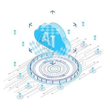 nube informática tecnología ai concepto isométrica plano diseño antecedentes ilustración vector