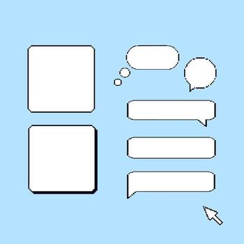 Retro pixel art speech bubbles and cursor on blue background vector