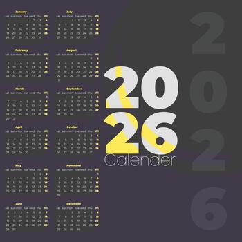 2026 calendario cuadrícula con grande estilizado números y oscuro antecedentes año fecha vector