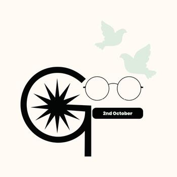 Gandhi inspirado gráfico con anteojos, palomas y fecha en crema antecedentes mahatma Gandhi gafas vector