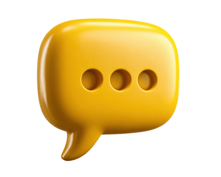Yellow 3d speech bubble chat icon showing message. glossy symbol for communication, conversation, or typing. Isolated object for social media or app design png