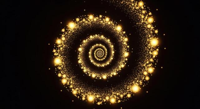 A mesmerizing golden spiral design glowing against a dark background. photo