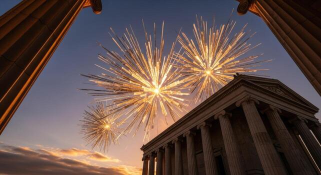 Fireworks explode over the lincoln memorial photo