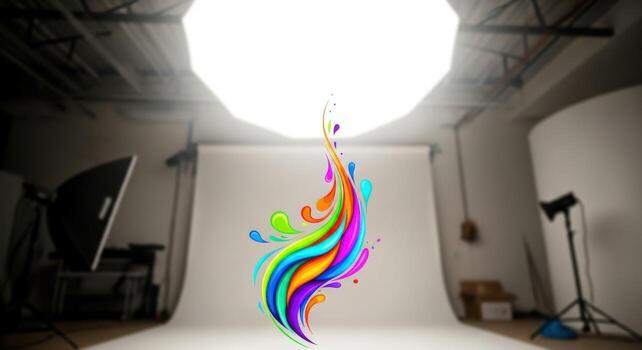 A photo studio with a rainbow colored light