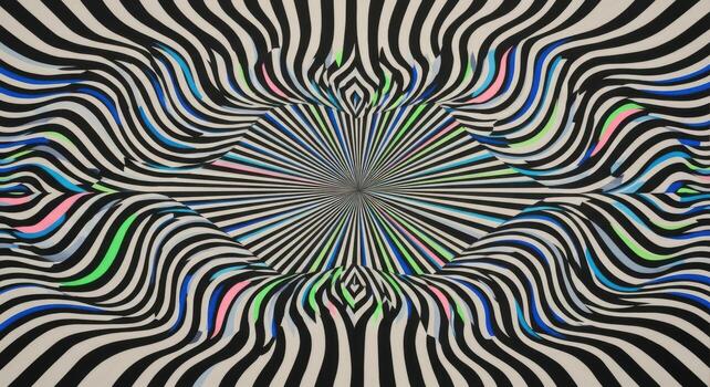 A black and white striped pattern with multicolored lines photo