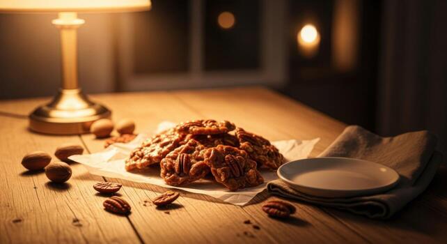 A plate of pecans and a bowl of nuts on a table photo