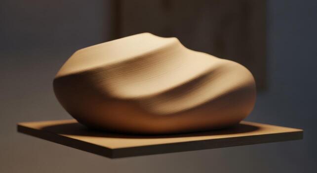 A sculpture made out of clay on a wooden shelf photo