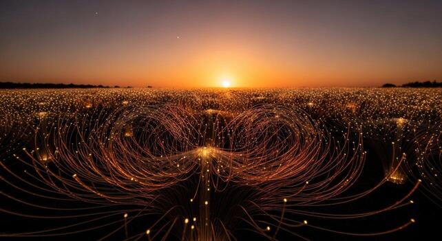 A field of grass with long strands of light photo