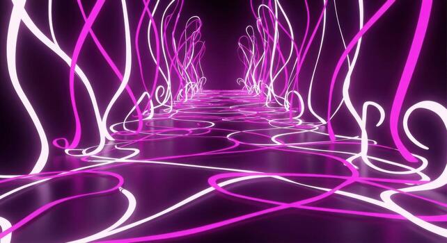 A long tunnel with neon lights and lines photo