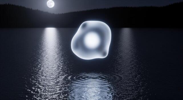 A floating object in the water with a moon in the background photo