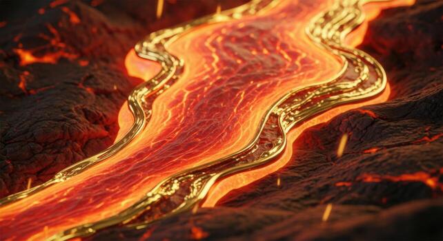A lava flow is flowing down a mountain photo