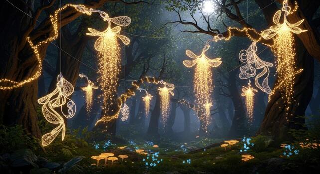 Fairy lights in the forest photo