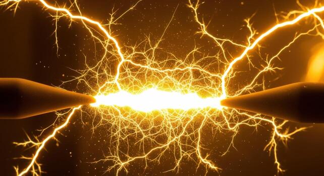 A close up of two electric sparks photo