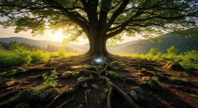 The tree of life with roots in the ground photo