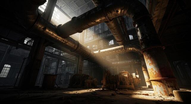 An old factory with pipes and pipes photo