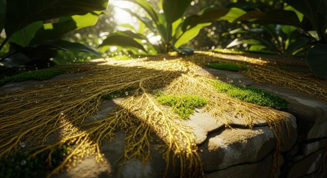 A 3d rendering of a tree with grass and plants photo