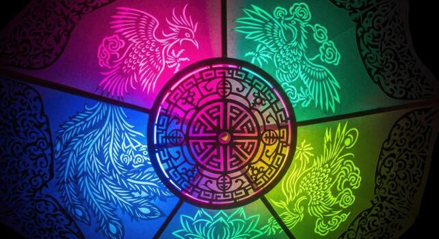 A colorful chinese lantern with a design on it photo