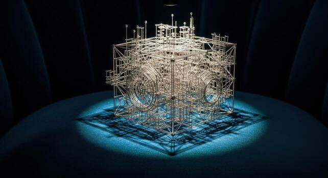 A model of a building made out of wires photo