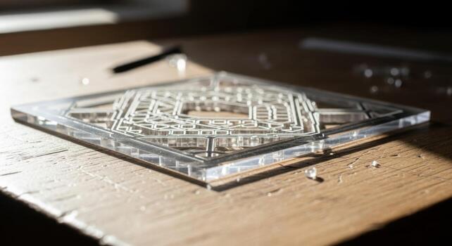 A clear glass plate with a small design on it photo