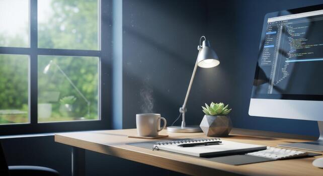 un computadora con código en eso sentado en un escritorio foto