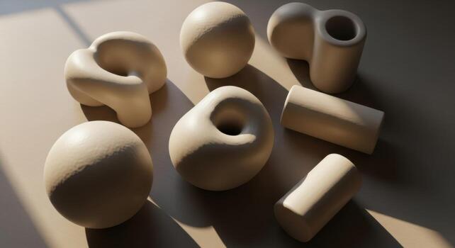 un grupo de blanco cerámico objetos en un mesa foto