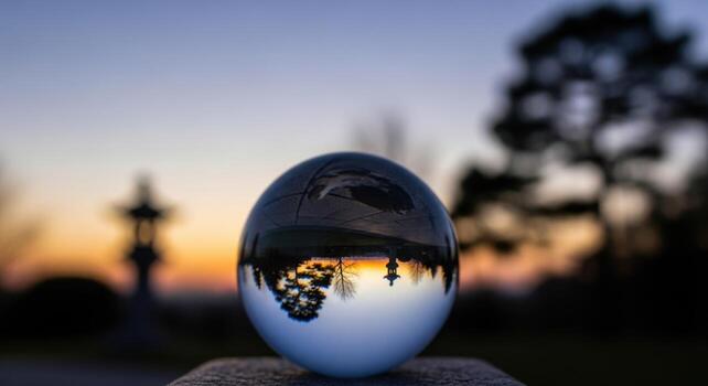A reflection of a ball in a glass sphere photo