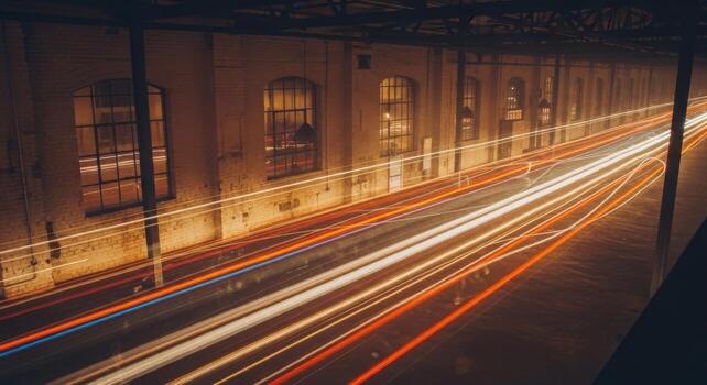 A long exposure of a train passing through a tunnel photo