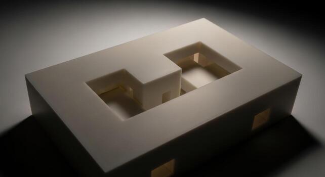 A model of a house with two doors and a window photo