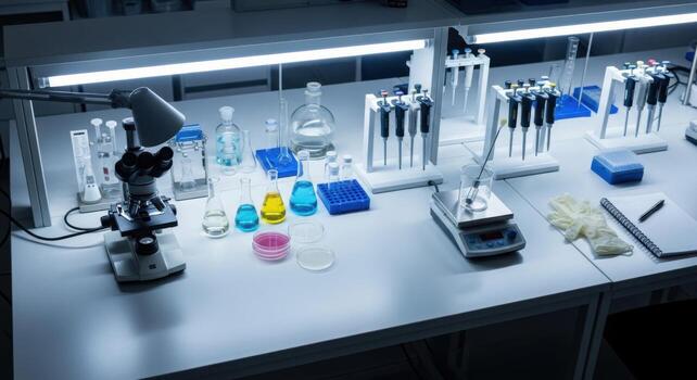 A laboratory with many different items on the table photo