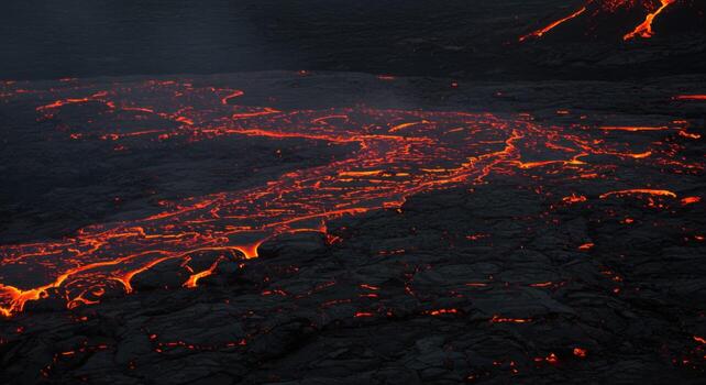 Lava flows from the ground in a volcano photo