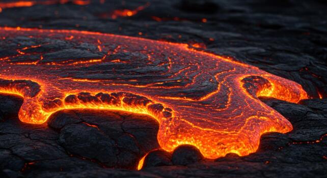 A close up of lava flowing out of a volcano photo