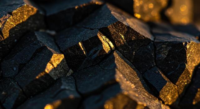 A close up of a black rock with a yellow light photo