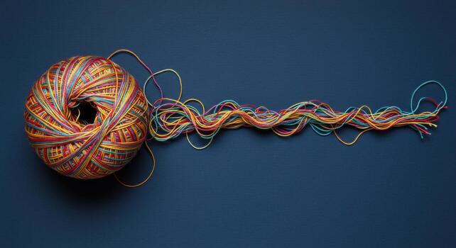 A ball of yarn is connected to a string photo