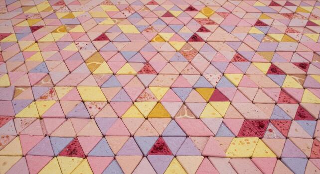 A colorful pattern of triangles made out of pink, yellow and red photo