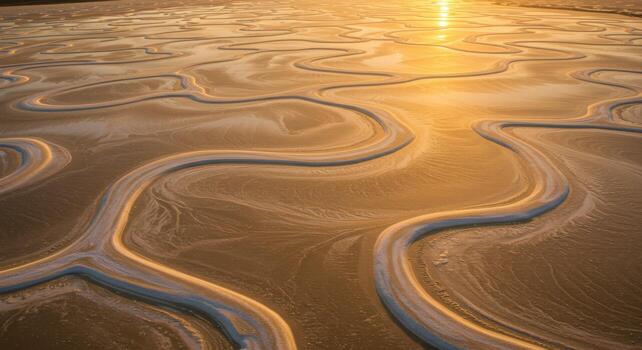 A sunset over the ocean with a wavy pattern photo