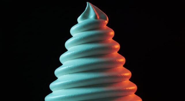 A white and blue ice cream cone with a red and blue swirl photo