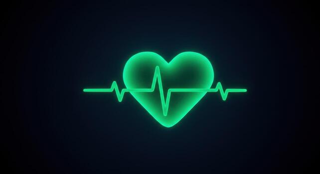 Heartbeat icon with green glow on dark background photo