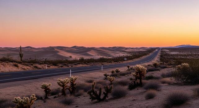 The desert is covered in sand dunes and cactus photo