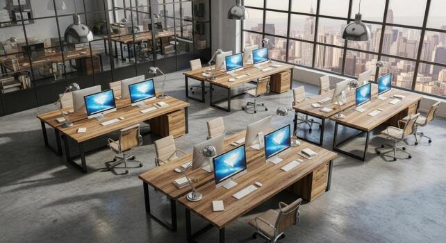 An office with desks and computers photo