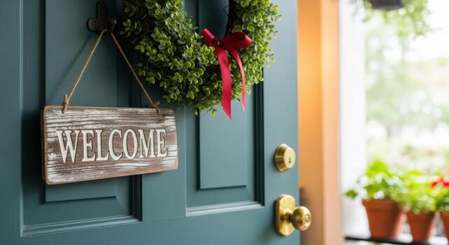 Welcome sign on front door photo