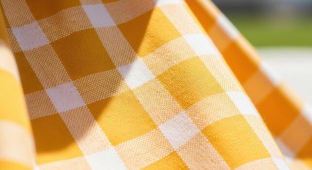A close up of a yellow and white checkered fabric photo