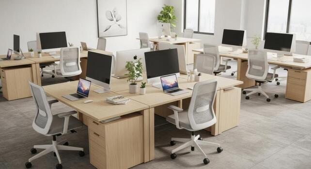 An office with several desks and computers photo