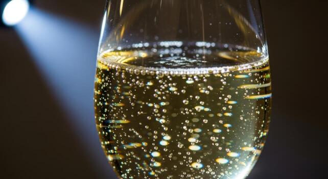 A glass of champagne with a spotlight in the background photo