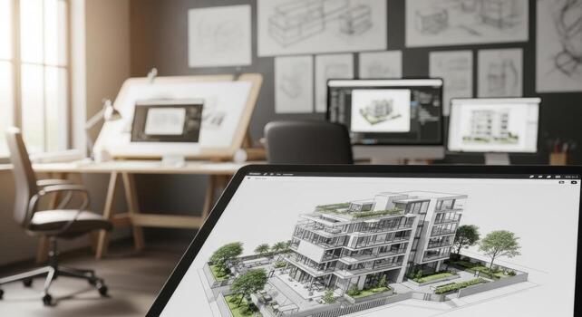 A tablet computer with a drawing of a house on it photo